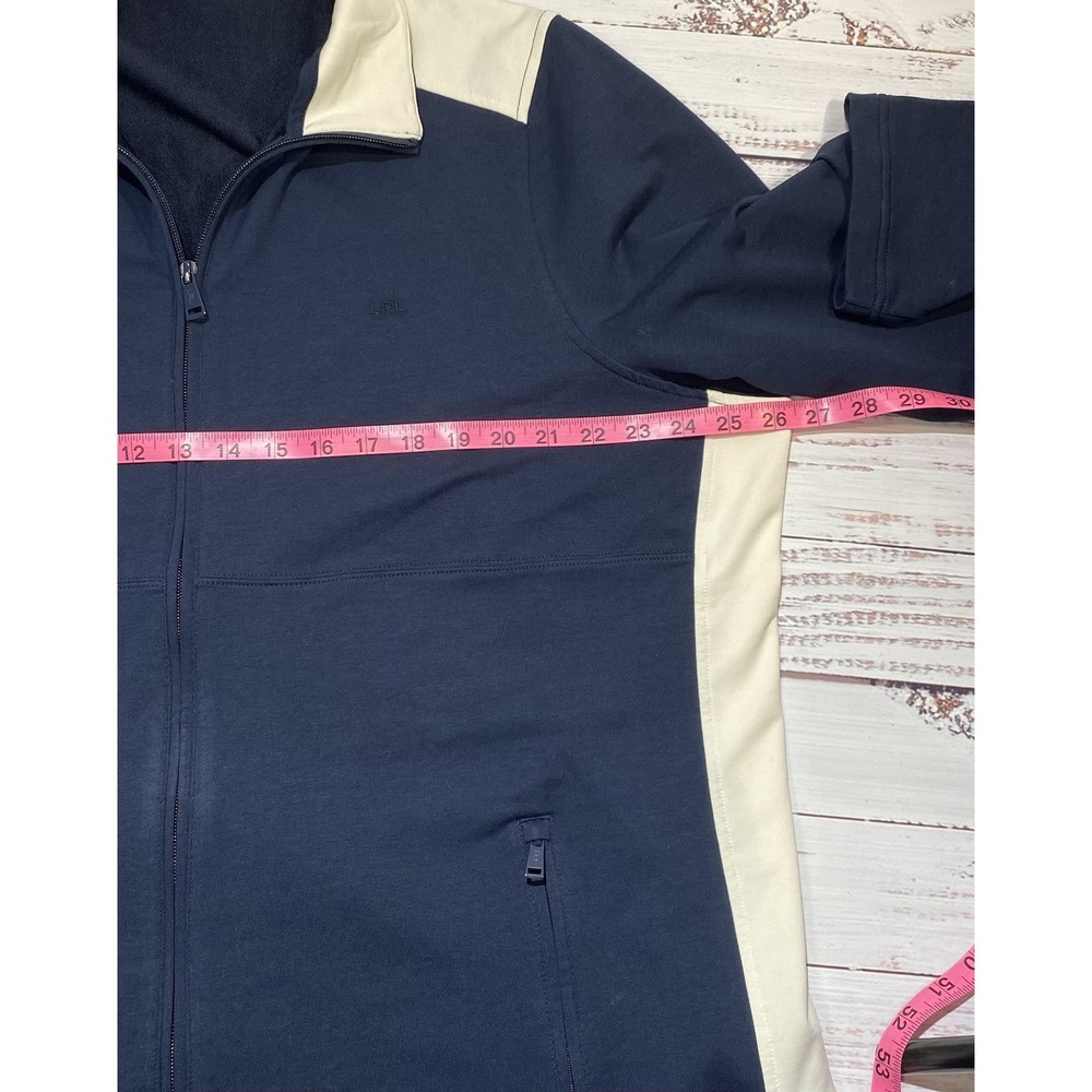 Lauren Ralph Lauren Women's Track Jacket Size 2X Blue & Cream Full Zip Cotton - Picture 4 of 12